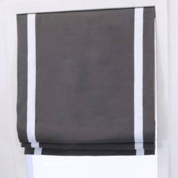 Dark Gray 100% Natural Linen Custom Flat Roman Shade With White Decorative Trims, Cl1010 - thumbnail 2
