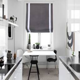 Dark Gray 100% Natural Linen Custom Flat Roman Shade With White Decorative Trims, Cl1010 - thumbnail 1