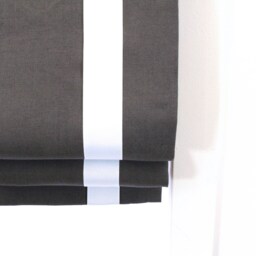 Dark Gray 100% Natural Linen Custom Flat Roman Shade With White Decorative Trims, Cl1010 - thumbnail 3