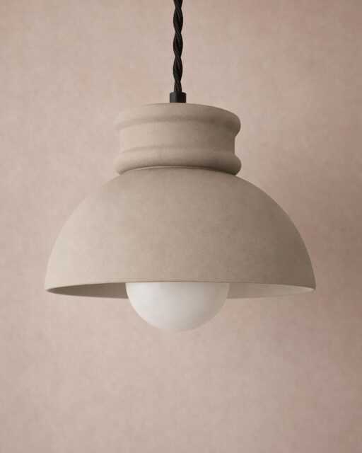 Small Pompeii - Ceramic Pendant Ceiling Light Handmade Minimalist Dome Hanging Fixture in Natural Dune - image 1