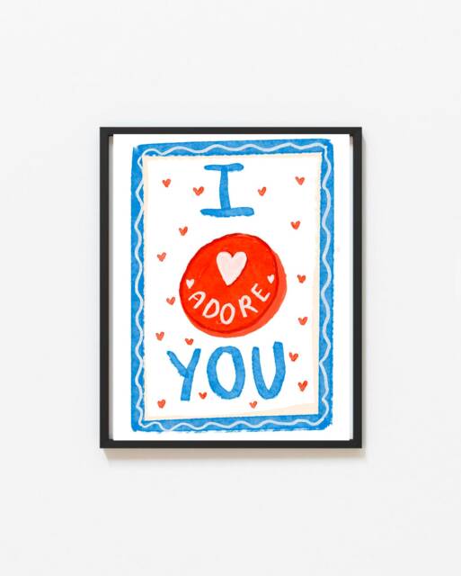 I Adore You Lyrics Print - Blue Love Hearts Illustrated Art