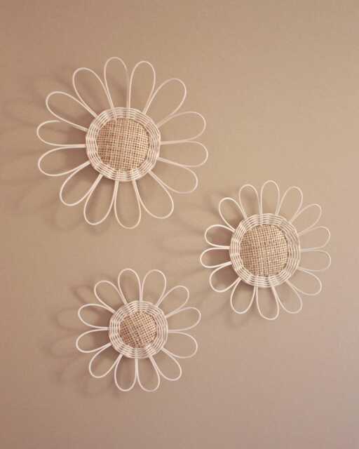 Set Of 3 Rattan & Cane Daisies Wall Decoration For Baby Child's Room - image 1
