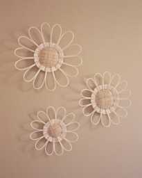 Set Of 3 Rattan & Cane Daisies Wall Decoration For Baby Child's Room - thumbnail 1