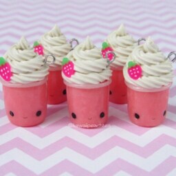 Polymer Clay Fruity Shake Frappuccinos Kawaii Strawberry, Watermelon, Grape, Lemon, Lime Charm Keychain Jewelry - thumbnail 3