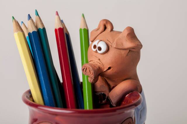 Handmade Ceramic Pen/Pencil Holder, Pig Design, Pencil Box With Fun Animals, Christmas Gift For Kids Organizing, Farm Animals - image 1