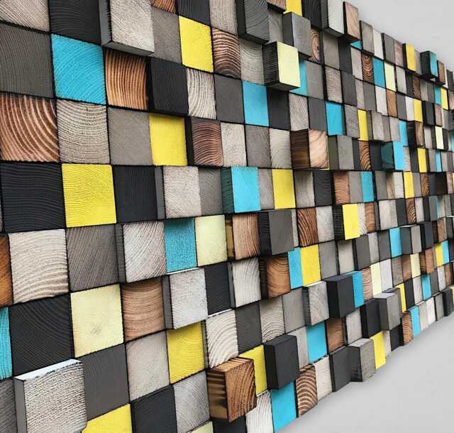 Reclaimed Wood Mosaic - Geometric Wall Art Decor - image 1