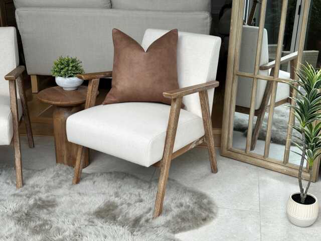 Rustic Brown Farmhouse Pillow Cover - Tan Leather Look Cushion Organic Modern, Neutral Home Decor - image 1