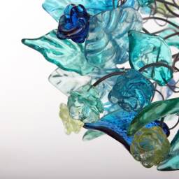 Blue Table Lamp, Decorative Table Lamp With Sea Color Leaves & Flowers For Bedside Table - thumbnail 3