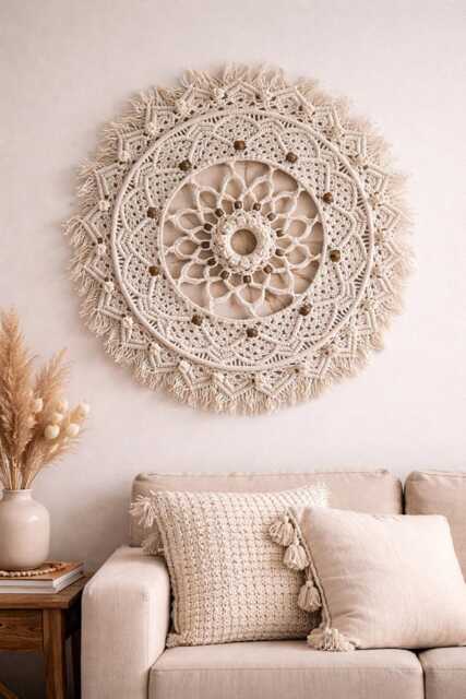 Large Macrame Wall Hanging Mandala - Boho Decor Handmade Fiber Art Bohemian Home - image 1