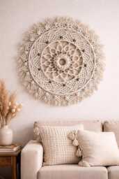 Large Macrame Wall Hanging Mandala - Boho Decor Handmade Fiber Art Bohemian Home - thumbnail 1