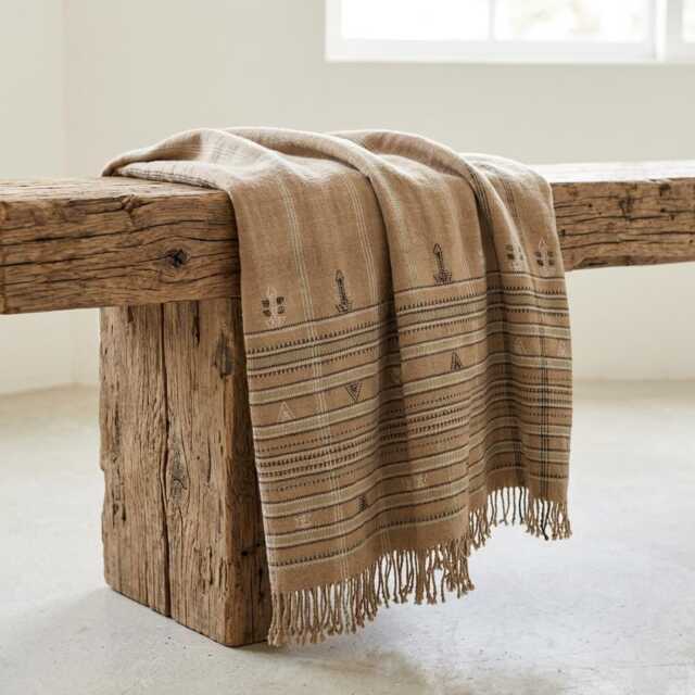 Rust Orange Indian Wool Throw Blanket, Handwoven Sofa Coverlet With Heritage Bedroom Layer - Ruby - image 1
