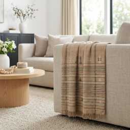 Rust Orange Indian Wool Throw Blanket, Handwoven Sofa Coverlet With Heritage Bedroom Layer - Ruby - thumbnail 4