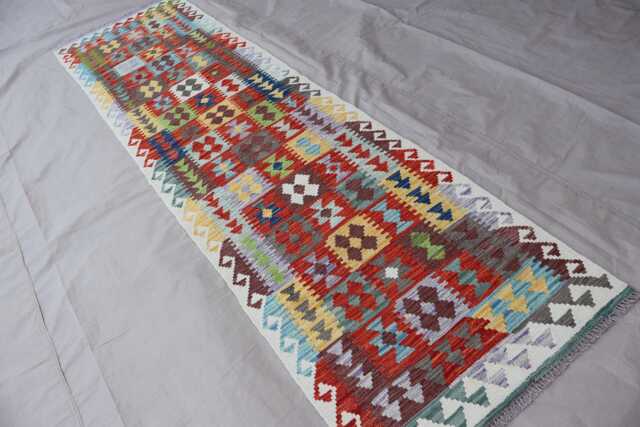 2'7x10 Ft Afghan Kilim Runner Rug, Geometric Natural Veg Dyes Wool Flatweave Boho Rug, Handwoven Tribal Kitchen, Hallway - image 1