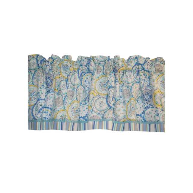 Blue Yellow Teal Plate Valance - Waverly Inspirations Curtain 17x42 Custom Handmade Window Topper Drapes Home D??cor Orders - image 1