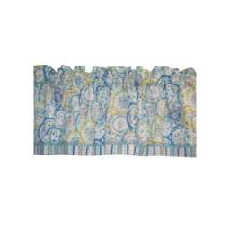 Blue Yellow Teal Plate Valance - Waverly Inspirations Curtain 17x42 Custom Handmade Window Topper Drapes Home D??cor Orders - thumbnail 1