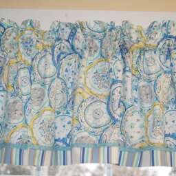 Blue Yellow Teal Plate Valance - Waverly Inspirations Curtain 17x42 Custom Handmade Window Topper Drapes Home D??cor Orders - thumbnail 2