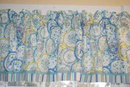 Blue Yellow Teal Plate Valance - Waverly Inspirations Curtain 17x42 Custom Handmade Window Topper Drapes Home D??cor Orders - thumbnail 1