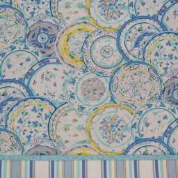 Blue Yellow Teal Plate Valance - Waverly Inspirations Curtain 17x42 Custom Handmade Window Topper Drapes Home D??cor Orders - thumbnail 2