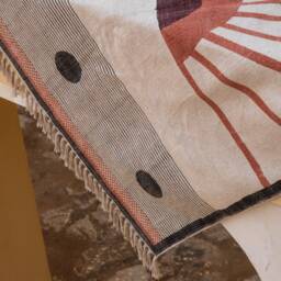 Rising Sun Hand Block Printed Cotton Rug, 4x6 Boho Flatweave Area Rug - thumbnail 3