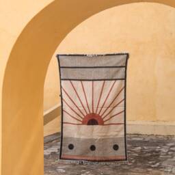 Hand-Block Printed Cotton Rug - 4x6 Ft Modern Rising Sun Design - thumbnail 2