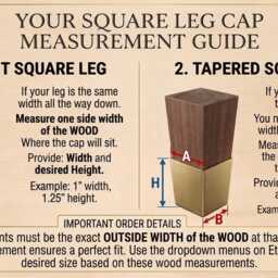 Brass Furniture Leg Cap - Square Metal Foot Sleeve For Table, Sofa, Chair & Kitchen Island Legs - Brushed Or Polished Gold Finish - thumbnail 2