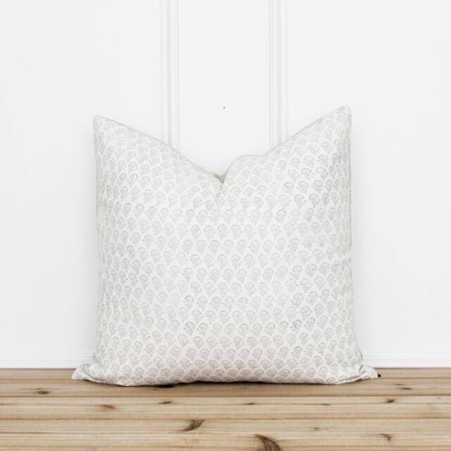 Neutral Hand Block Floral Pillow Cover - Botanical Fall Decorative Pillows Linen 20 X 16 26 -- Loren - image 1