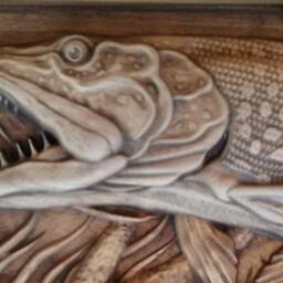 Handcrafted Iroko Wood Pike Carved Fish - Rustic Nautical Wall Art - thumbnail 2