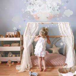 Sleepy Moon Fabric Wall Sticker, Stars, Clouds, Kids Nursery Decor - thumbnail 3