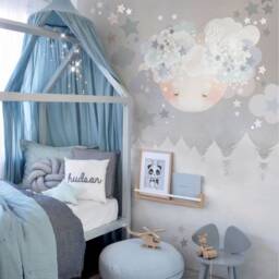 Sleepy Moon Fabric Wall Sticker, Stars, Clouds, Kids Nursery Decor - thumbnail 1