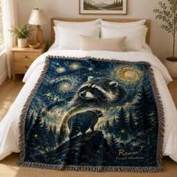 Jimothy Raccoon Starry Night Woven Blanket, Viral Seattle Funny Short Spine Wildlife Blanket - thumbnail 3