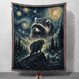Jimothy Raccoon Starry Night Woven Blanket, Viral Seattle Funny Short Spine Wildlife Blanket - thumbnail 2