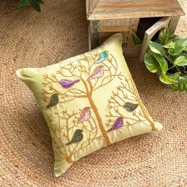 Bead & Sequin Bird Lime Green Pillow Sham, 24x24/26x26 Art Silk Modern Euro Sham - Pigeon Love - image 1