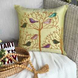 Bead & Sequin Bird Lime Green Pillow Sham, 24x24/26x26 Art Silk Modern Euro Sham - Pigeon Love - thumbnail 3