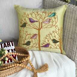 Bead & Sequin Bird Lime Green Pillow Sham, 24x24/26x26 Art Silk Modern Euro Sham - Pigeon Love - thumbnail 3