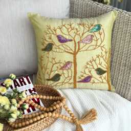 Bead & Sequin Bird Lime Green Pillow Sham, 24x24/26x26 Art Silk Modern Euro Sham - Pigeon Love - thumbnail 2