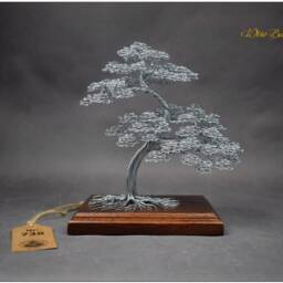 Engraved Wire Bonsai Tree Handmade Steel Sculpture, Zen Decor - thumbnail 4