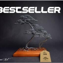 Engraved Wire Bonsai Tree Handmade Steel Sculpture, Zen Decor - thumbnail 2