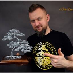Engraved Wire Bonsai Tree Handmade Steel Sculpture, Zen Decor - thumbnail 3