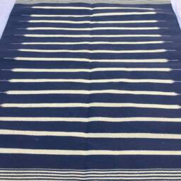 Multi Sizes Blue & White Stripes Handmade Cotton Rug Dhurrie - Beautiful Colour - thumbnail 3