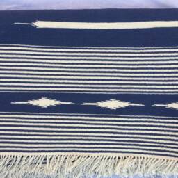 Multi Sizes Blue & White Stripes Handmade Cotton Rug Dhurrie - Beautiful Colour - thumbnail 4