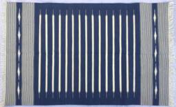 Multi Sizes Blue & White Stripes Handmade Cotton Rug Dhurrie - Beautiful Colour - thumbnail 1