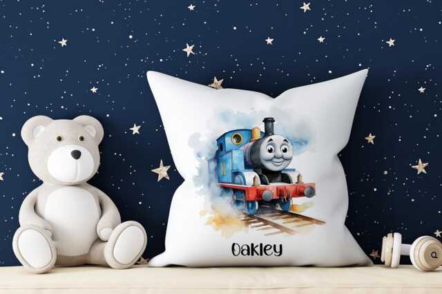 Thomas- Personalised Cushion- Train Design Cushions - Gift For Her Him Children's Cushion Birthday Name Added