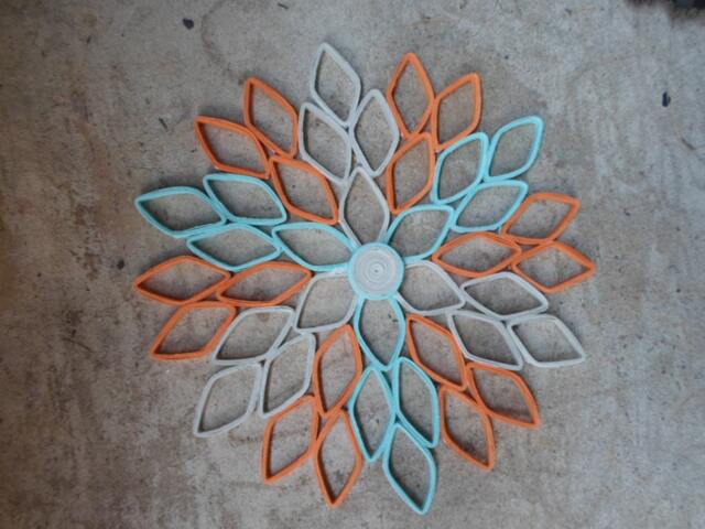 Paper Dahlia Wall Art Gray, Orange & Blue Geometric Flower - image 1