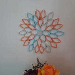 Paper Dahlia Wall Art Gray, Orange & Blue Geometric Flower - thumbnail 3