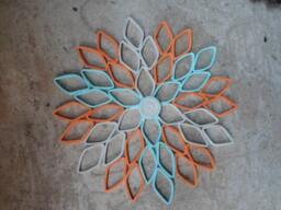 Paper Dahlia Wall Art Gray, Orange & Blue Geometric Flower - thumbnail 1