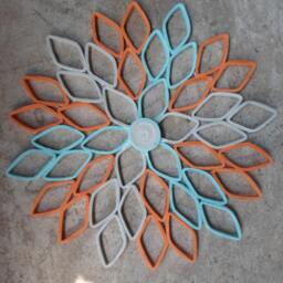 Paper Dahlia Wall Art Gray, Orange & Blue Geometric Flower - thumbnail 2