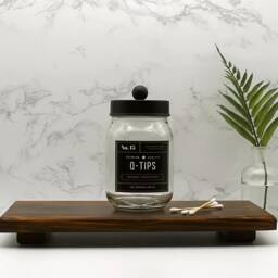 Glass Bathroom Accessories Soap Dispenser, Toothbrush Holder, Cotton Ball & Q-Tips Jars - Matte Black Lids - thumbnail 3