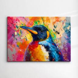 Penguin Animal Abstract Oil Painting Colourful Paint Splatter Style Wall Art Framed Canvas Poster Print, Home/Office Room Decor Gifts - thumbnail 3