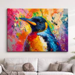 Penguin Animal Abstract Oil Painting Colourful Paint Splatter Style Wall Art Framed Canvas Poster Print, Home/Office Room Decor Gifts - thumbnail 1