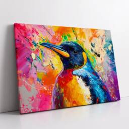 Penguin Animal Abstract Oil Painting Colourful Paint Splatter Style Wall Art Framed Canvas Poster Print, Home/Office Room Decor Gifts - thumbnail 2